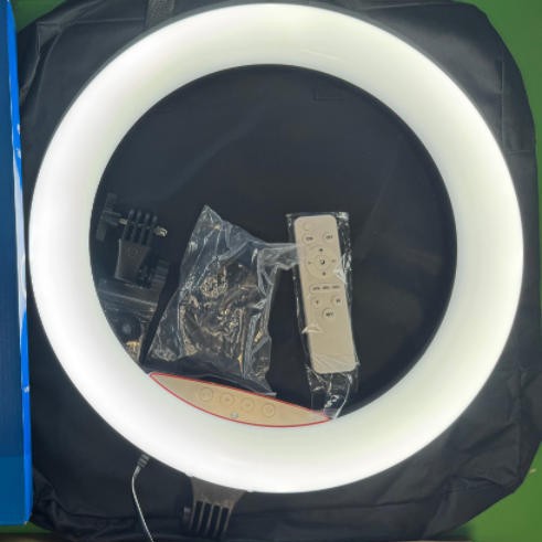 Fábrica de lámparas anulares de 18 pulgadas luz de compensación en vivo belleza fotografía lámpara de anillo tricolor con control remoto image 6