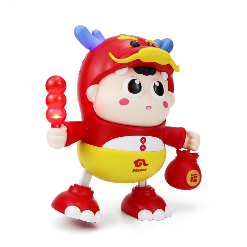 Douyin mismo estilo eléctrico puede cantar y bailar dragón bebé muñeca oscilante luz música juguetes para niños al por mayor transfronterizo