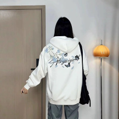 美式高街花卉刺绣连帽卫衣男女秋冬季设计感小众宽松情侣帽衫上衣