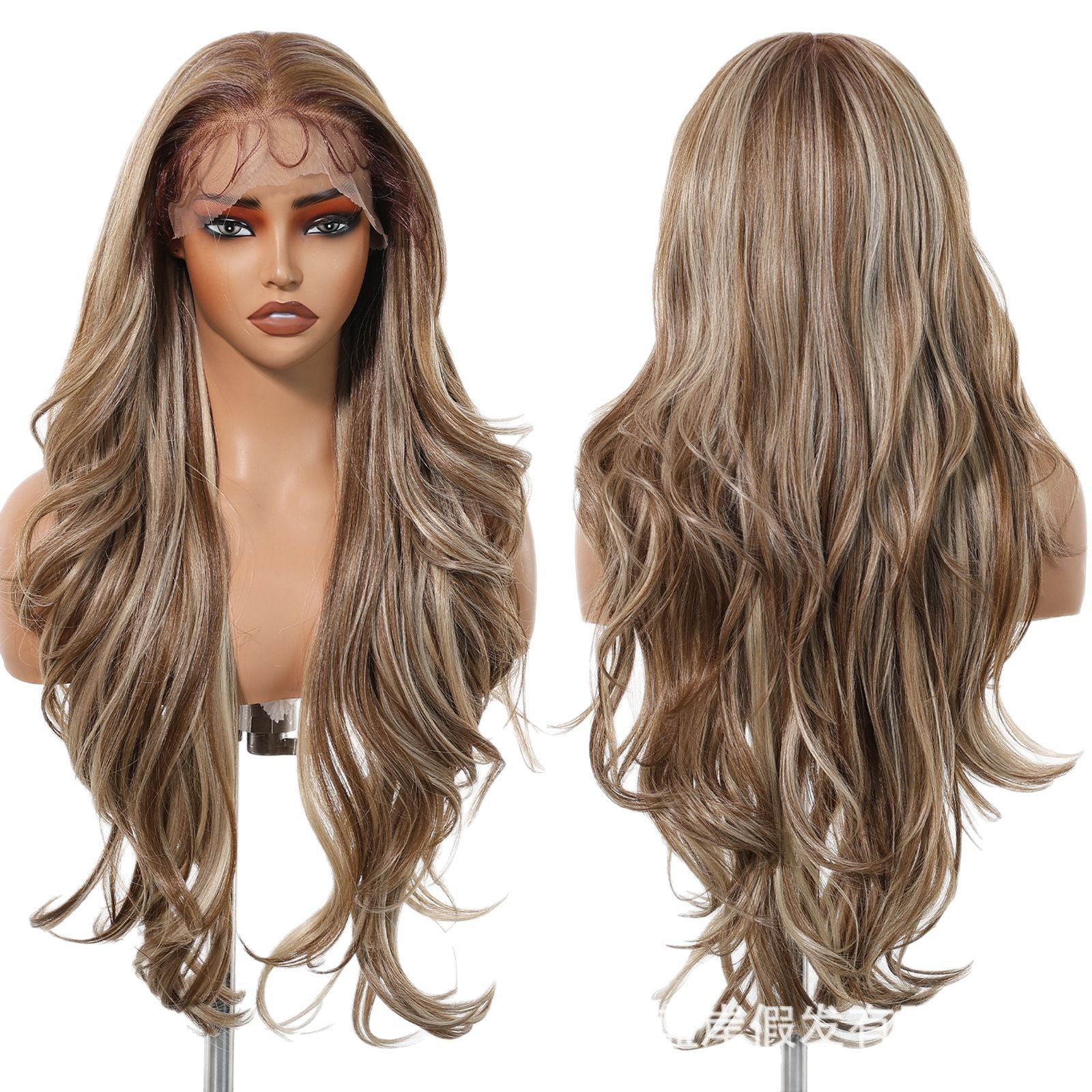 Venta caliente transfronteriza 13*6 pelucas de encaje de gran superficie de la fábrica femenina Spot marrón claro, corte de pelo largo y rizado, realista y transpirable