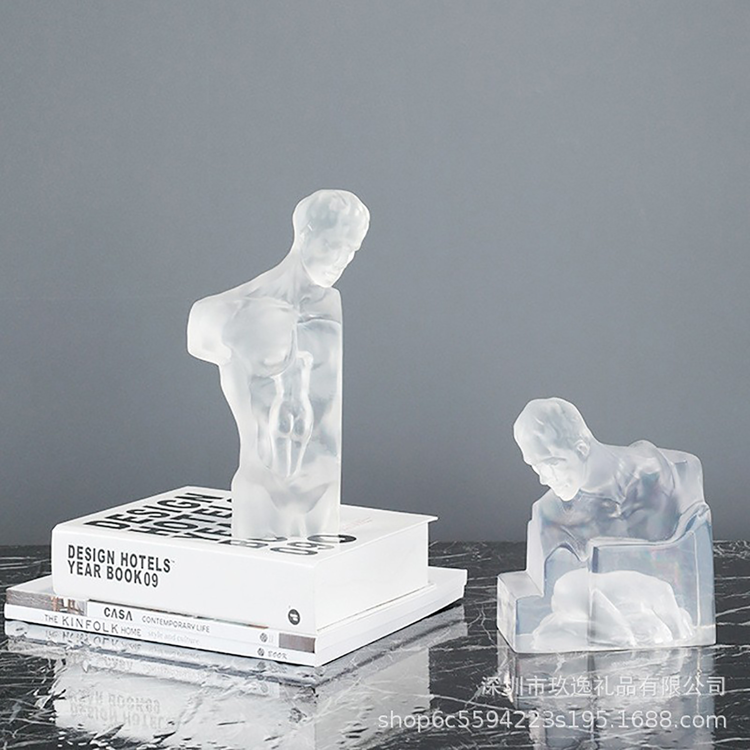 现代风格透明半身雕塑抽象人物摆件样板房售楼处客厅软装饰品摆设