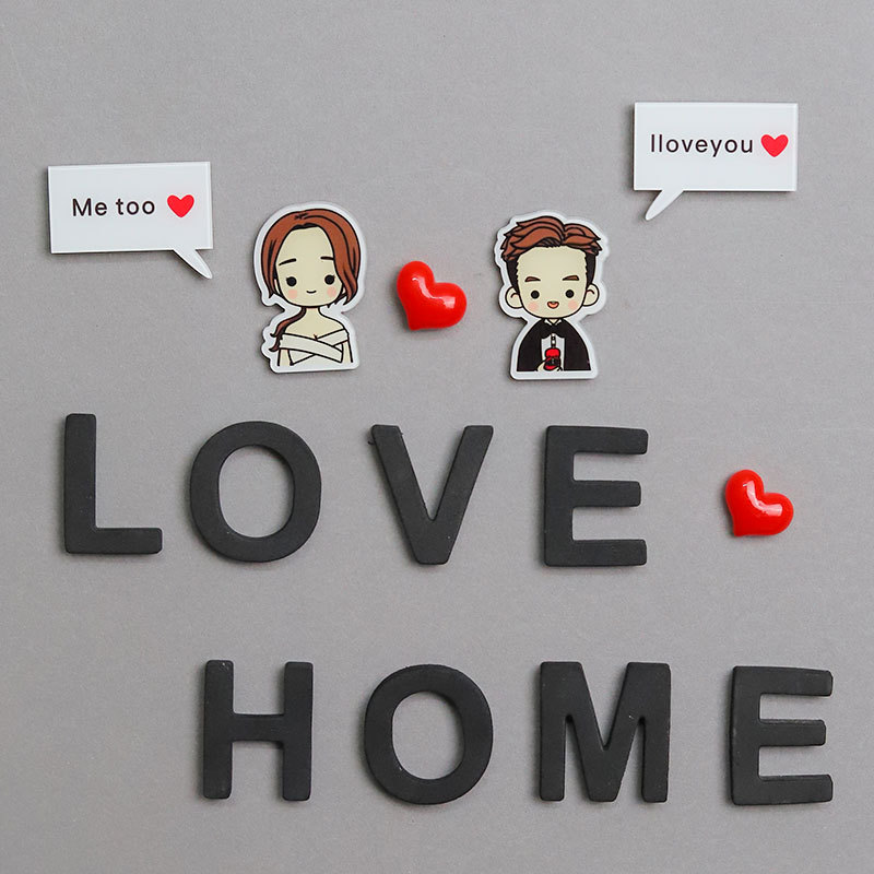 Personajes de dibujos animados pareja de acrílico adsorción pegatinas de refrigerador EVA alfanuméricos pegatinas de refrigerador DIY pegatinas magnéticas decoración