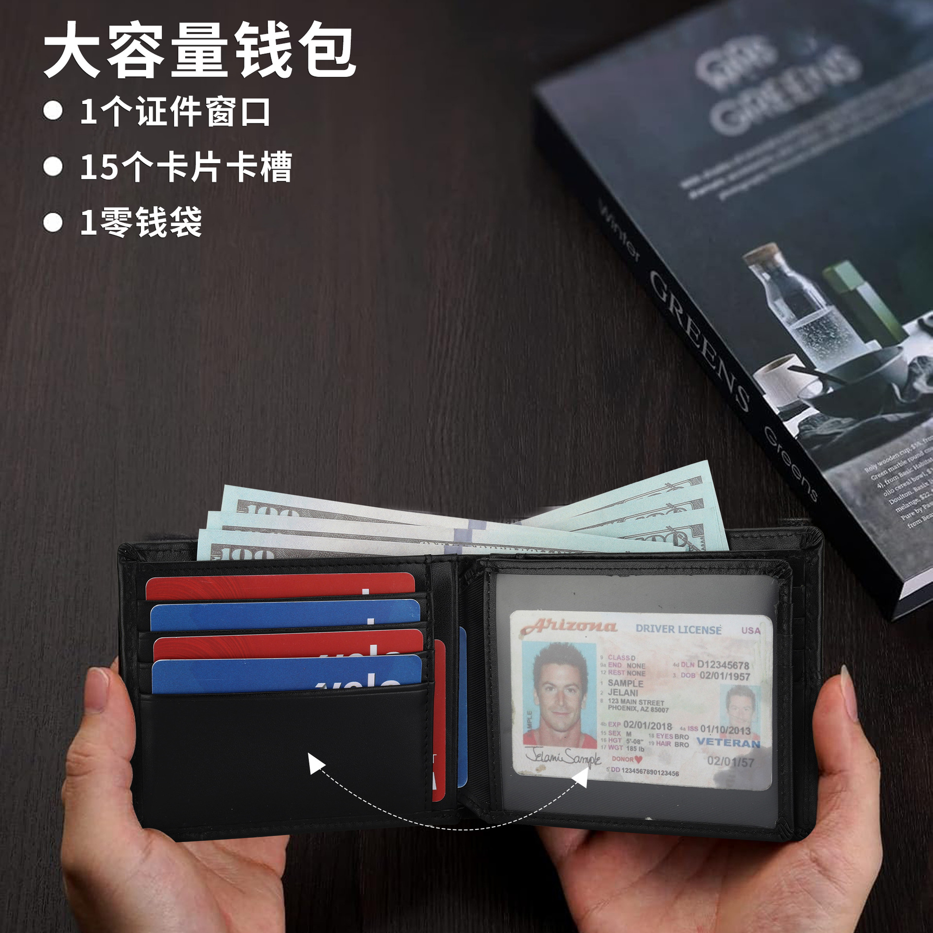Cartera de cuero triple plegable multi-tarjeta multifuncional airtag cartera RFID cepillo antirrobo cross-border mejor vendida cartera de hombres