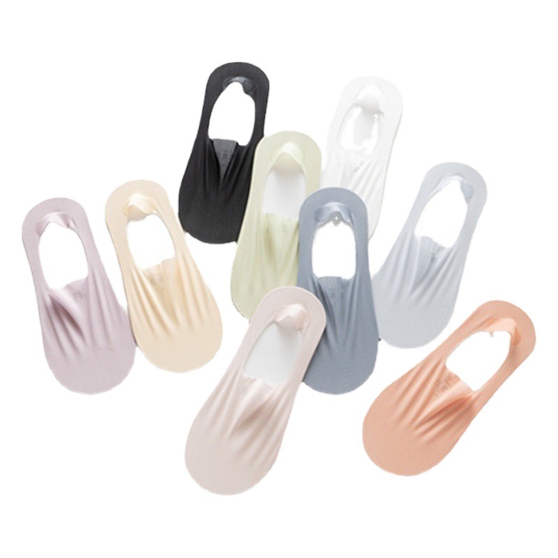 Calcetines de tobillo de corte bajo de seda de hielo para mujer calcetines finos invisibles de fondo de algodón de color sólido de verano de silicona Calcetines antideslizantes de tacón