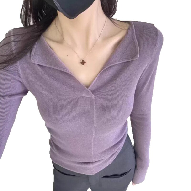 纯色V领正肩针织衫女内搭秋冬长袖毛衣打底衫设计感小衫绝美上衣|undefined