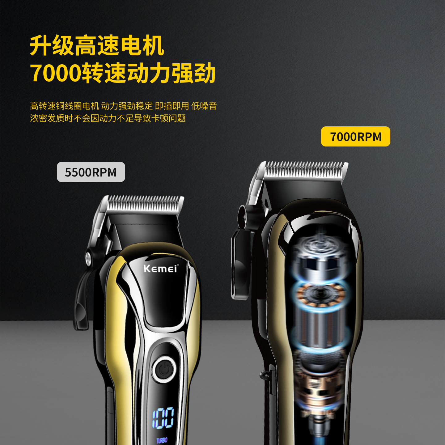 Cortadora de pelo Kemei para peluquería, de voltaje amplio, con pantalla digital, silenciosa, para corte de precisión, al por mayor, KM-1990