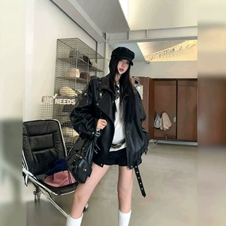 2026新款黑色PU皮衣女宽松复古机车夹克外套百搭显瘦短款上衣