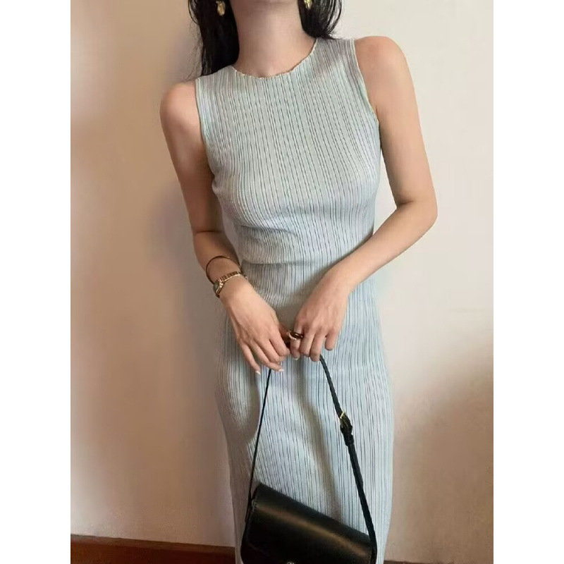 Retro Sleeveless Knitted Vest Dress For Women, A High-End Summer Look With A Pit Strip Waist-Cinching, Slimming And Body_ecoleips.com