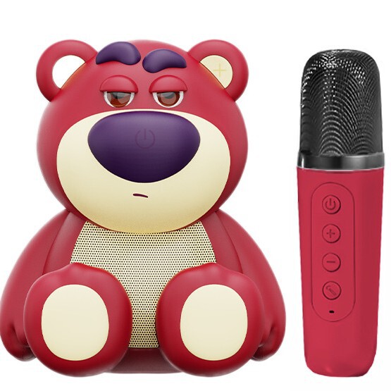 Strawberry Bear ワイヤレスカラオケ Bluetooth スピーカー統合ホーム KTV デュアルマイク合唱ホームマイクデスクトップ装飾品|undefined
