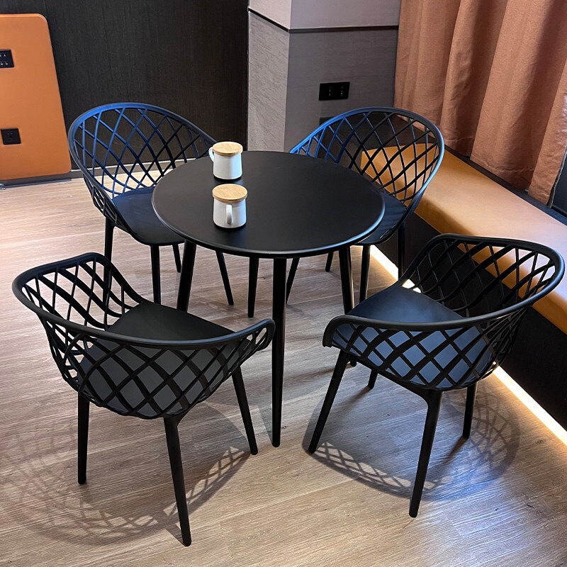 Outdoor Trendy Table and Chair Set for Balcony Leisure Area, Open-Air Courtyard Carbon Steel Round Table, Plastic Furniture for Milk Tea Shop Outdoor Trendy Table and Chair Set for Balcony Leisure Area, Open-Air Courtyard Carbon Steel Round Table, Plastic Furniture for Milk Tea Shop