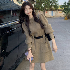 显瘦针织毛衣连衣裙女秋冬2025新款大衣内搭设计感系穿搭短裙子