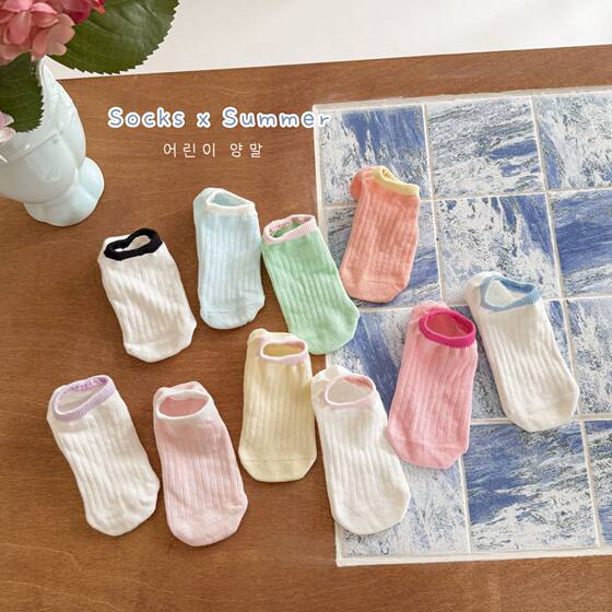 Children's socks wholesale spring and summer thin dopamine candy-colored breathable boat socks for boys and girls baby solid color boneless cotton socks
