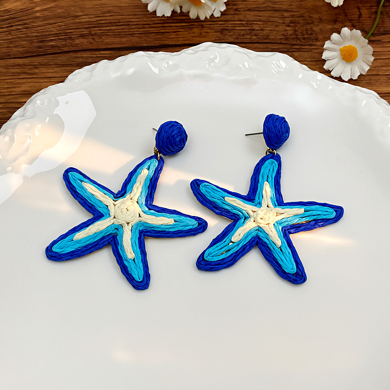 Vacation-style Straw Starfish Earrings, Exaggerated For Seaside Beach Photos, Unique Dopamine-inspired Earrings With A_voghion.com