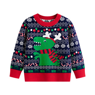Cross-border Europe and the United States New Children's Christmas Cartoon Dinosaur Jacquard Sweater Baby Bottoming Pullover Sweater