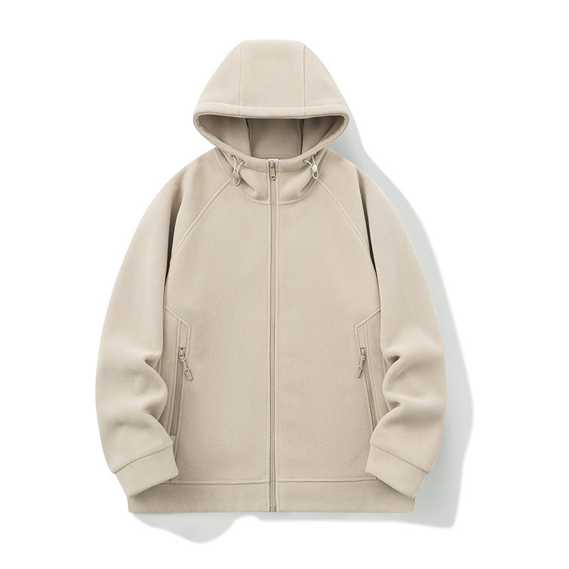 Foreign trade export scissors double-sided velvet hooded cardigan sweater men's autumn and winter new warm polar fleece jacket coat