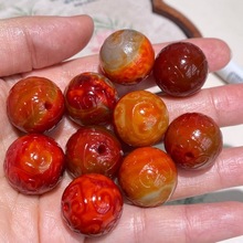 战国红玛瑙回纹圆珠玉石散珠花玛瑙珠子diy手链项链饰品文玩配件