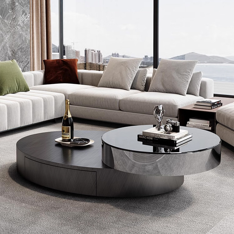 Luz de lujo italiano minimalista oval mesa de té tamaño combinación de acero inoxidable arte moderno sala de estar hogar mesa de té de alta gama