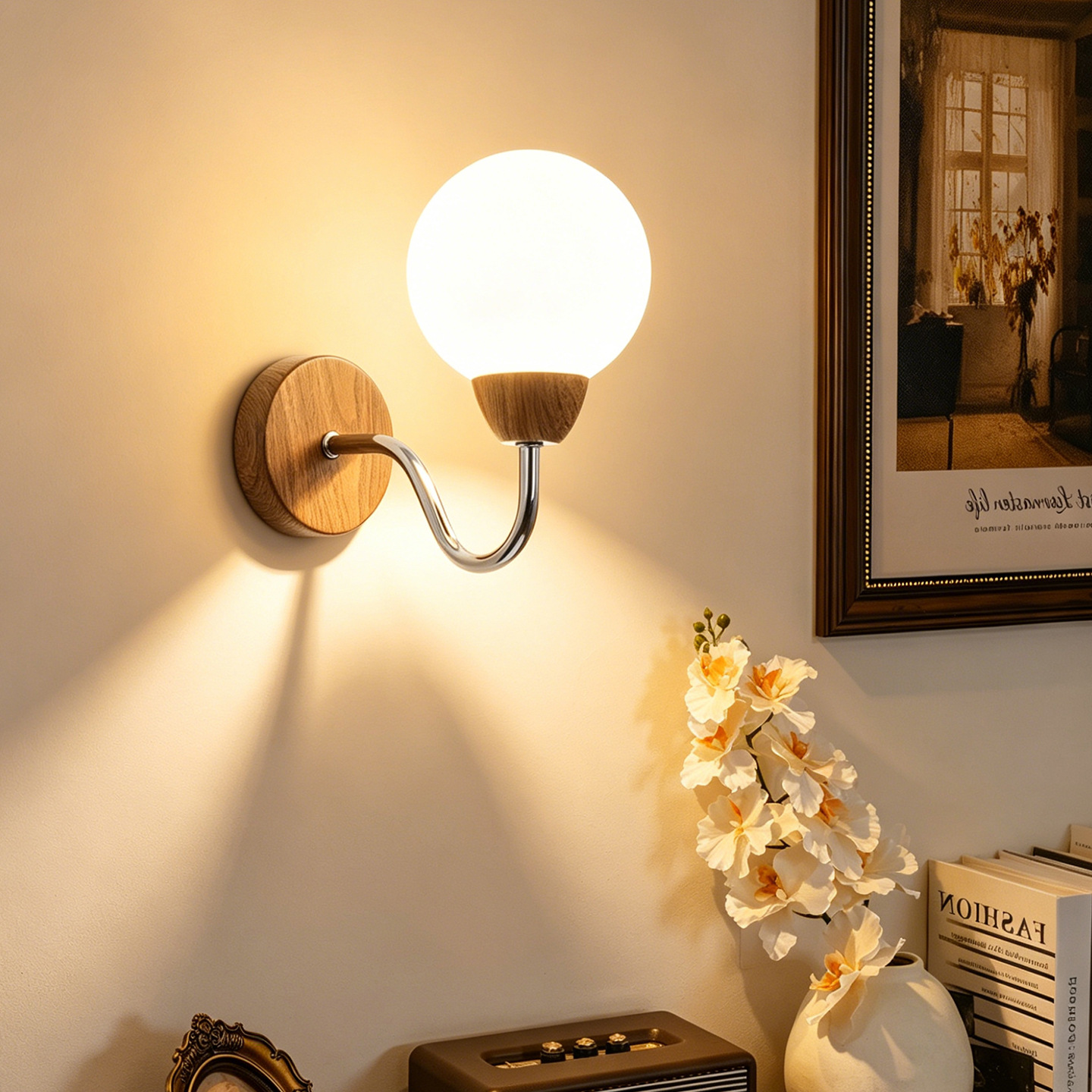 American retro lámpara de pared dormitorio lámpara de cabecera 2026 nueva lámpara de pared de fondo de color nuez luminaria Zhongshan 731L