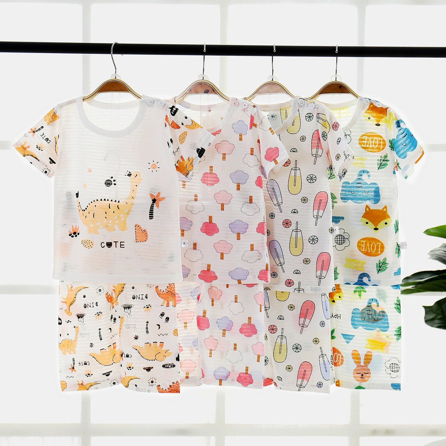 Summer breathable set, pijama, quick dry flower boy costume, Korean style, children's clothing, with short sleeve