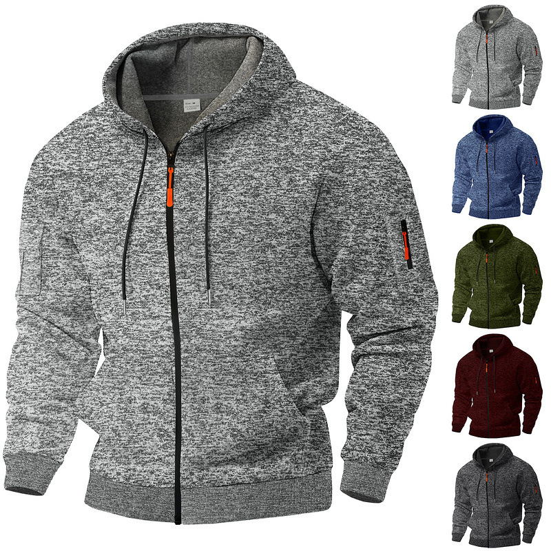 Cross-Border American Heavyweight Fleece Men's Retro Cationic Workwear Pocket Hooded Zipper Trendy Sports Sweatshirt for Men