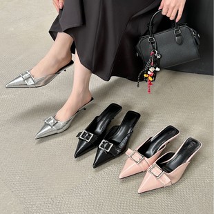 2024 Autumn and Winter New Style One-Line Shallow Mouth, Hollow Back, Shallow Mouth, Versatile Work Clothing Work Set, Square Toe Women's Flats