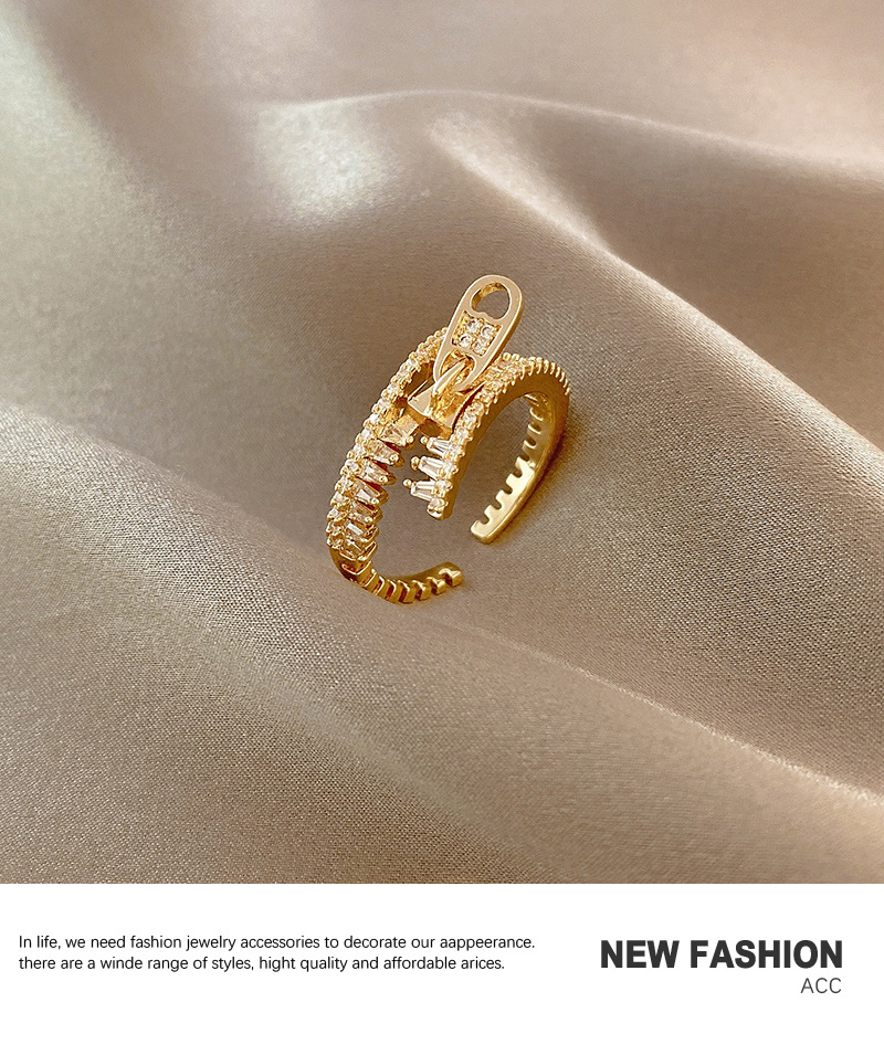 Koreanischer Stil geometrischer Zirkon Reiverschluss offener Ring Mode trendiger Kupfer Fingerring Grohandelpicture2