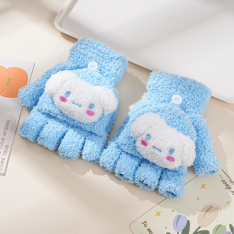 秋冬タイプの子供用カバー付きニット手袋半指両用男女子供用かわいい保温露指子供学生卸売り|undefined