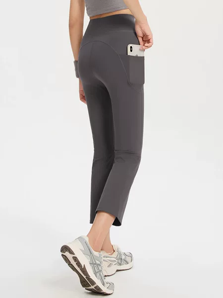Women's Cropped Double-Pocket Flared Yoga Pants for Petite Figures, Summer Thin High-Waisted Fitness Cigarette Pants, Shark Pants