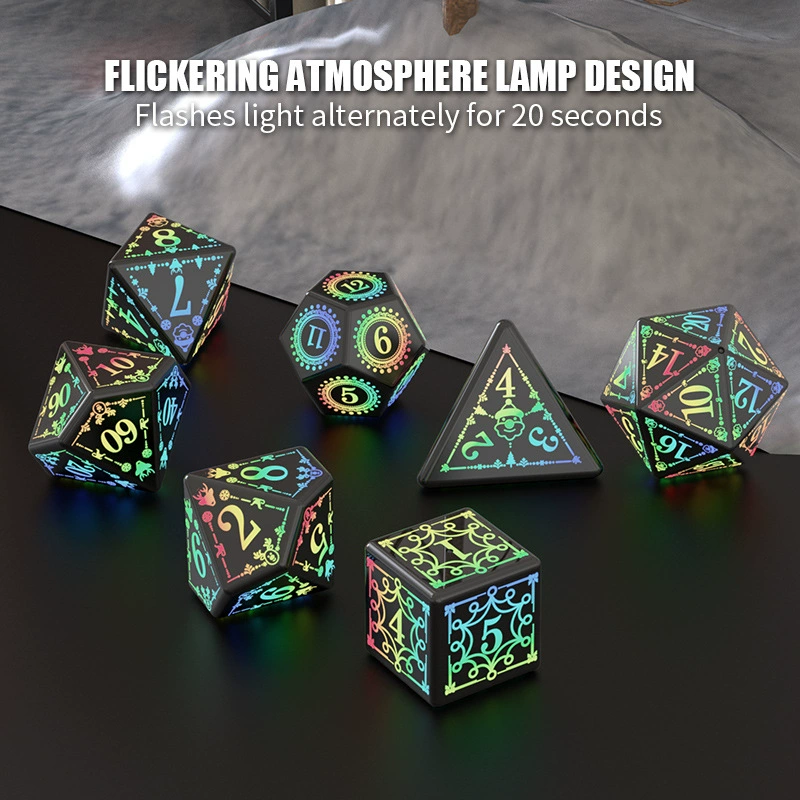 Трансграничная настольная игра Flash светящаяся игрушка перезаряжаемые светодиодные игральные кости контактная зарядка DND Рождественский узор костюм для игральных костей