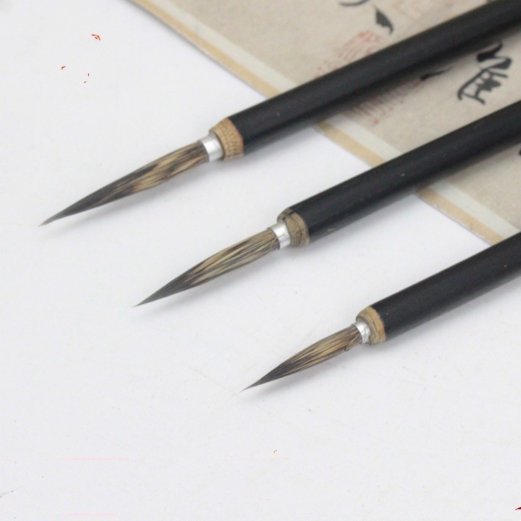 Large, Medium, and Small Brush Set for Outlining and Detailing, Wooden Handle Wolf Hair Brush for Outlining, Rat Hair Brush for Traditional Chinese Painting and Calligraphy