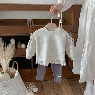 Dianxi 2025 New Autum Infant and Toddler Cartoon Lace Sweatshirt Set Baby Girl Tops and Leggings Two-Piece Set