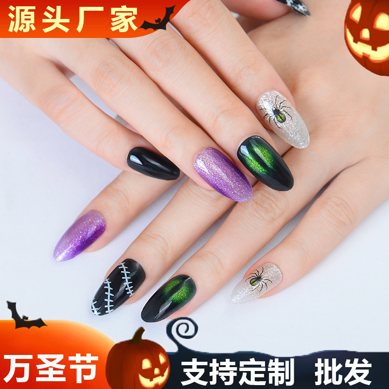Xiantai Halloween Nail Art Cat Eye Spider Uv Gel Stickers Semi-Cured Phototherapy Nail Stickers Wholesale Light Luxury Style