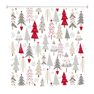 Christmas Shower Curtains Partition curtain waterproof Antifungal Shower curtain Amazon Electricity supplier Selling Punch holes Polyester fabric Shower Curtains