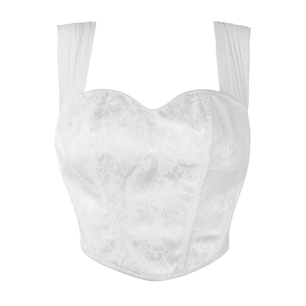 Correa de hombro impresa blanca, malla de manga corta, costilla de damas, soporte de pecho, hueso de pez, ropa de plástico, suministro transfronterizo