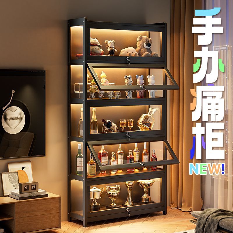 展示柜家用多层大容量带灯带锁潮玩乐高收纳柜酒水奖杯盲盒置物架|undefined