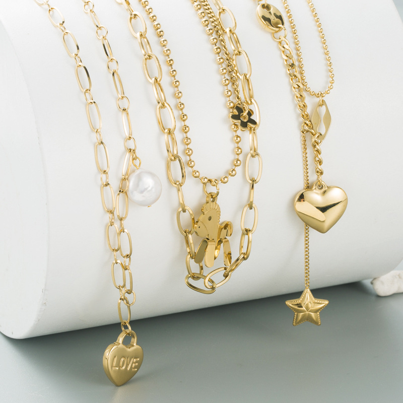 Fashion Heart Shape Titanium Steel Necklace Plating Stainless Steel Necklaces