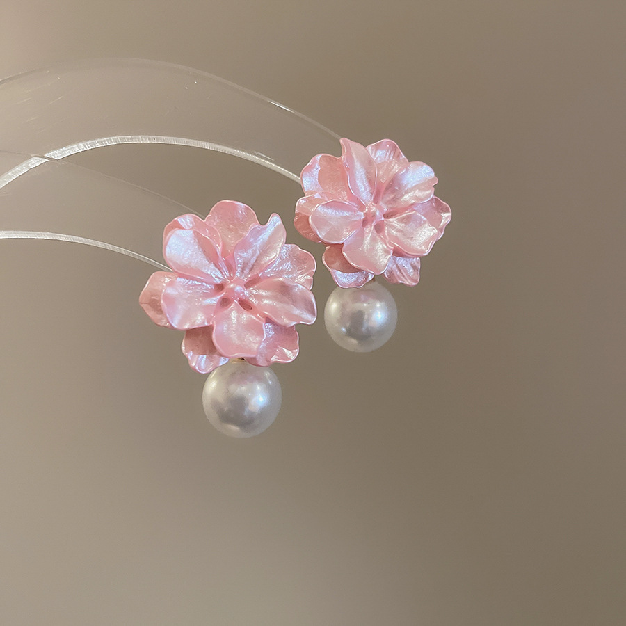 Pendientes de flores de color dopamina Pendientes dulces y frescos de primavera y verano Pendientes pequeños y elegantes de alta gama para mujer