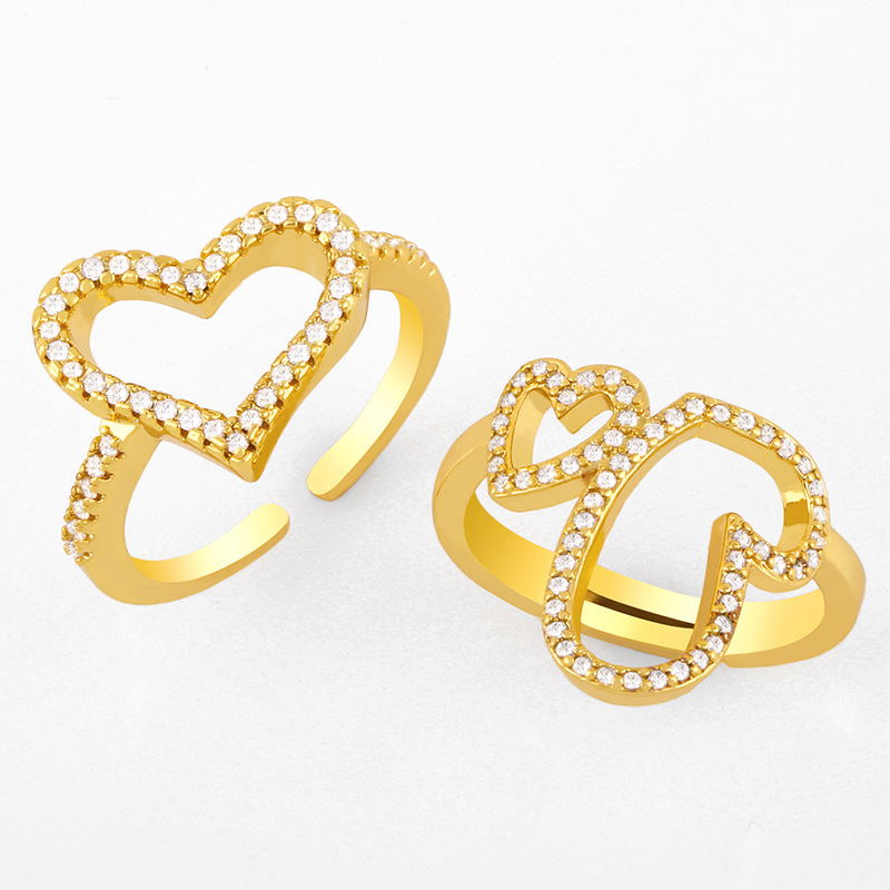 Fashion Geometric Heart Copper Inlaid Zircon Open Ring display picture 3