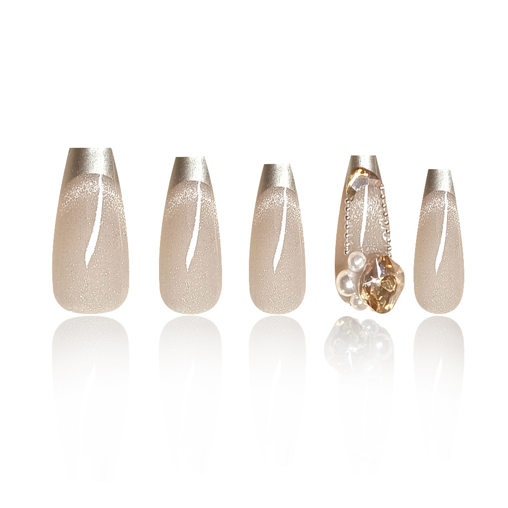 Fototerapia manual de uso de uñas decodificadas diez piezas de cristal ojo de gato piezas de manicura francesa de champagne oro parche de uñas de diamante