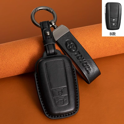 Car key bag, Toyota Camry Vegetable-Tanned Leather - type-b-black-leather-cord