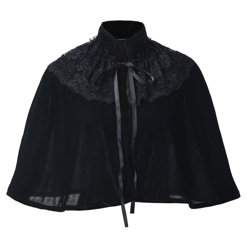 European and American Retro Gothic Cape, Lace-Up Short Jacket for Women, Stand-Up Collar, Chinese Style Shawl, Versatile Style