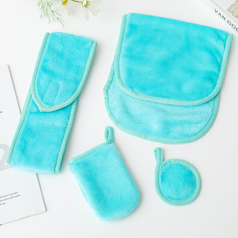 Velcro, banda de cabello, guantes de desmaquillaje, algodón redondo para la piel, banda de cabello, toalla de desmaquillaje, conjunto de toallas de desmaquillaje