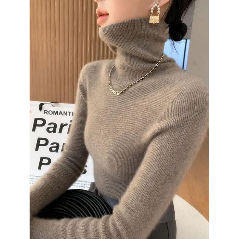Light luxury high-end sweater autumn and winter new all-match sweater pile collar turtleneck bottoming sweater slim thickened sweater