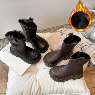 Fashion Children's Shoes 2024 Winter New Korean Style Boys and Girls Children's Fashionable Short Boots Side Zipper Baby Leather Boots