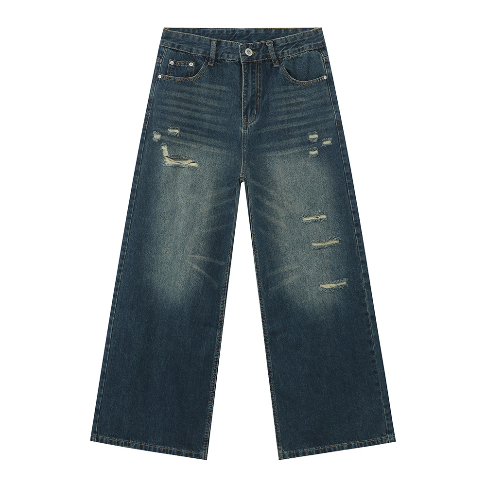 MTLCLOTHES Hombres| Nuevo estilo coreano High Street Cleanfit blanco pulido hace viejos agujeros de piernas anchas jeans de moda