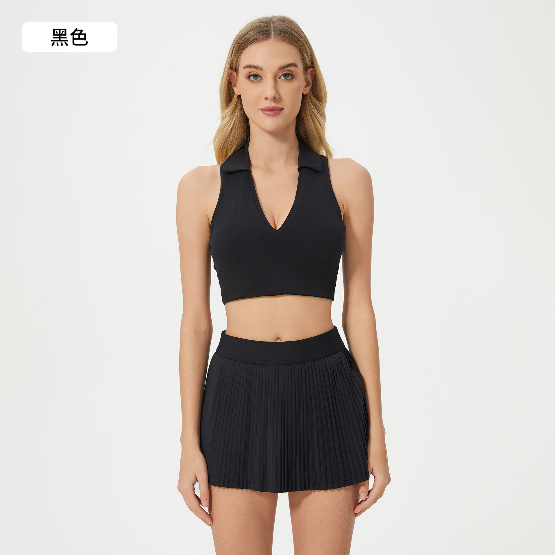 裸感ヨガベストランニングテニスフィットネスブラジャーPOLO襟抜き美背スポーツ下着女性D25009