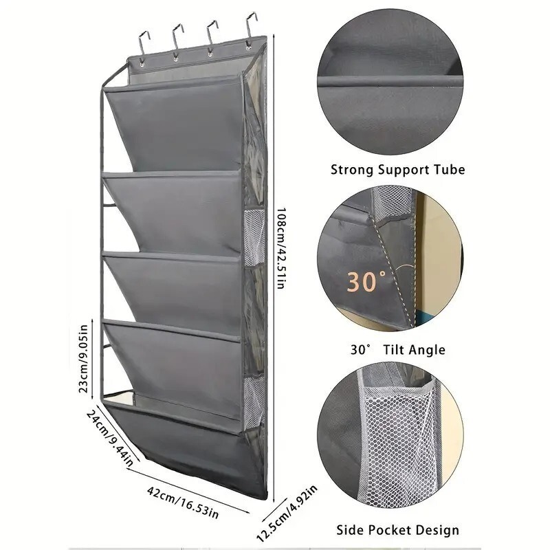 5-Layer Transparent Shoe Hanging Bag for Behind the Door, Versatile Deep Pocket Storage Bag for Shoes and Miscellaneous Items with Side Pockets