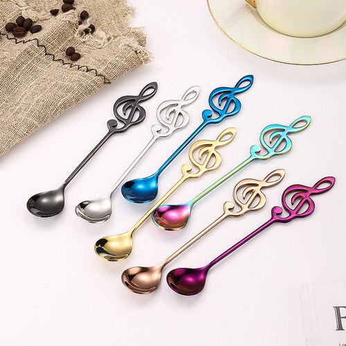 Creative 304 stainless steel guitar spoon musical note coffee spoon leaf tea spoon hanging cup cat spoon dessert spoon
