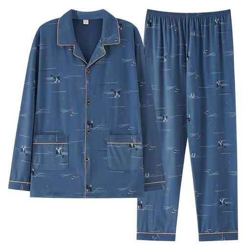 High-end pure cotton pajamas for men, suitable for spring and autumn, long-sleeved, all-cotton, large size, extra-large for plus-size men, can be worn outside, open sweater set, home clothes