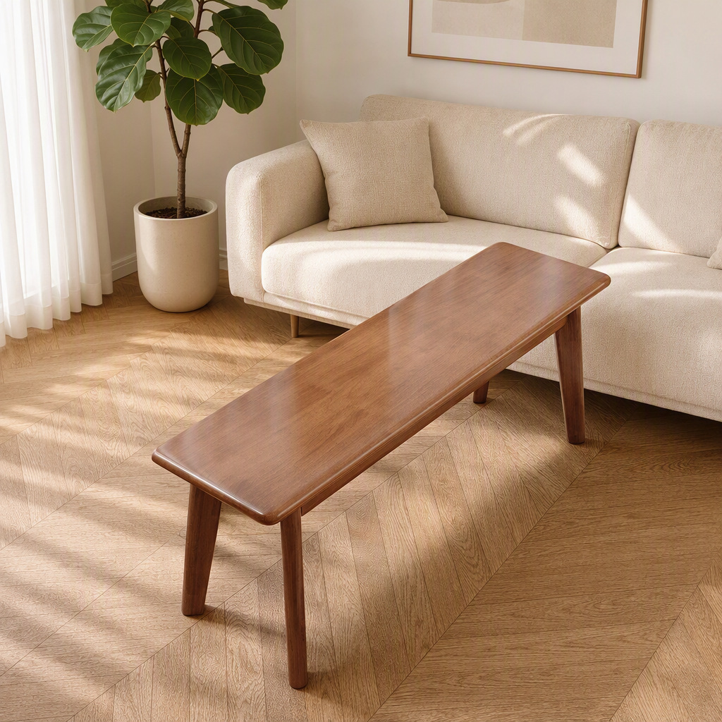 Nordic solid wood long bench for living room and dining table, modern light luxury natural wood bench, end-of-bed shoe changing bench, sofa and coffee table bench